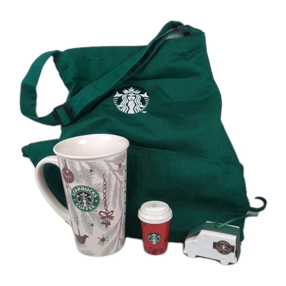 Christmas Starbucks! Mini Red Cup, Coffee Truck, Tall Mug, & Green Barista Apron